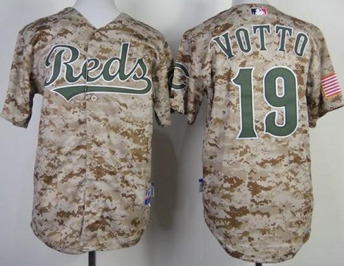 Reds #19 Joey Votto Camo Cool Base Stitched Youth MLB Jersey - Click Image to Close